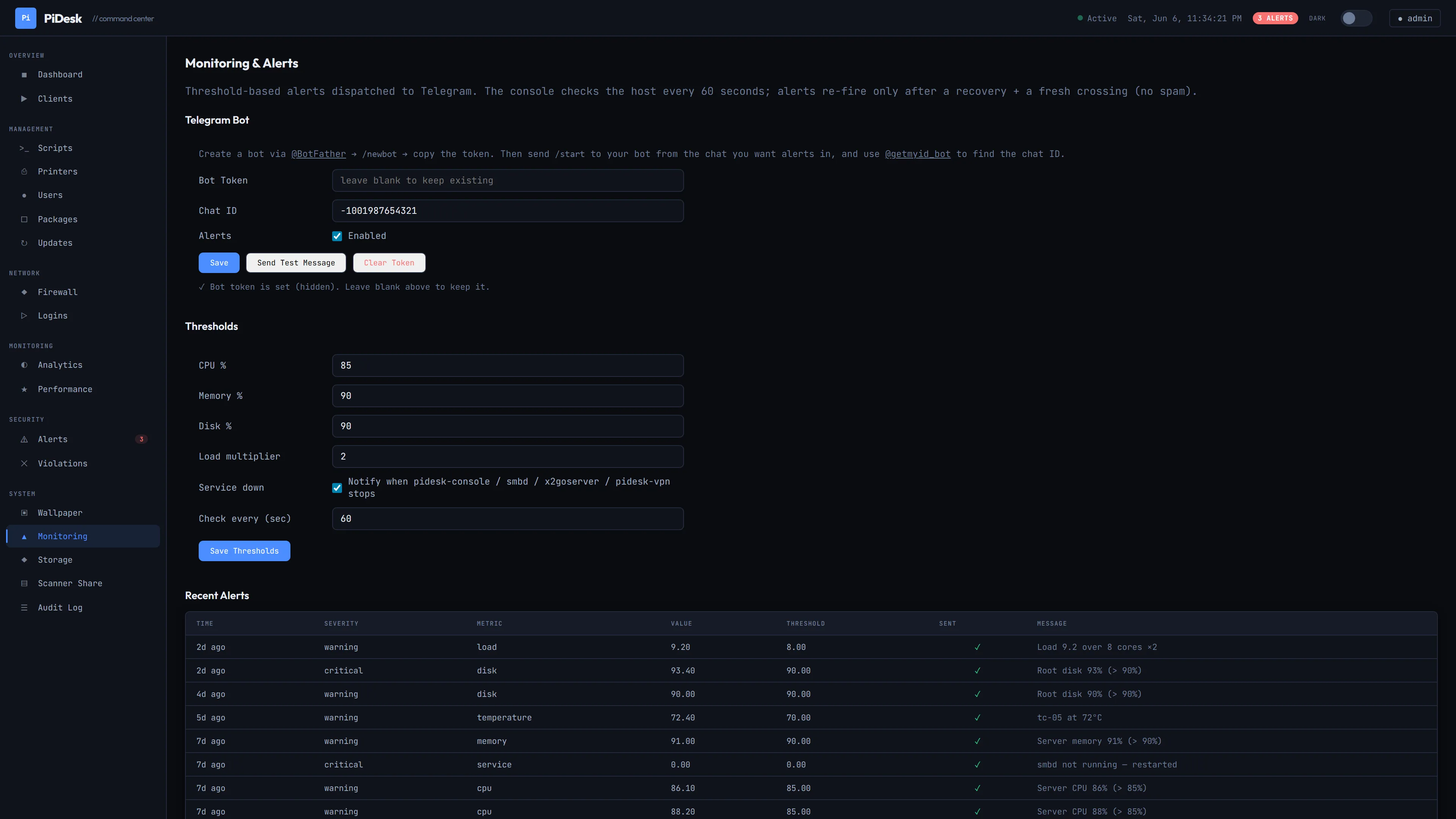 PiDesk Monitoring